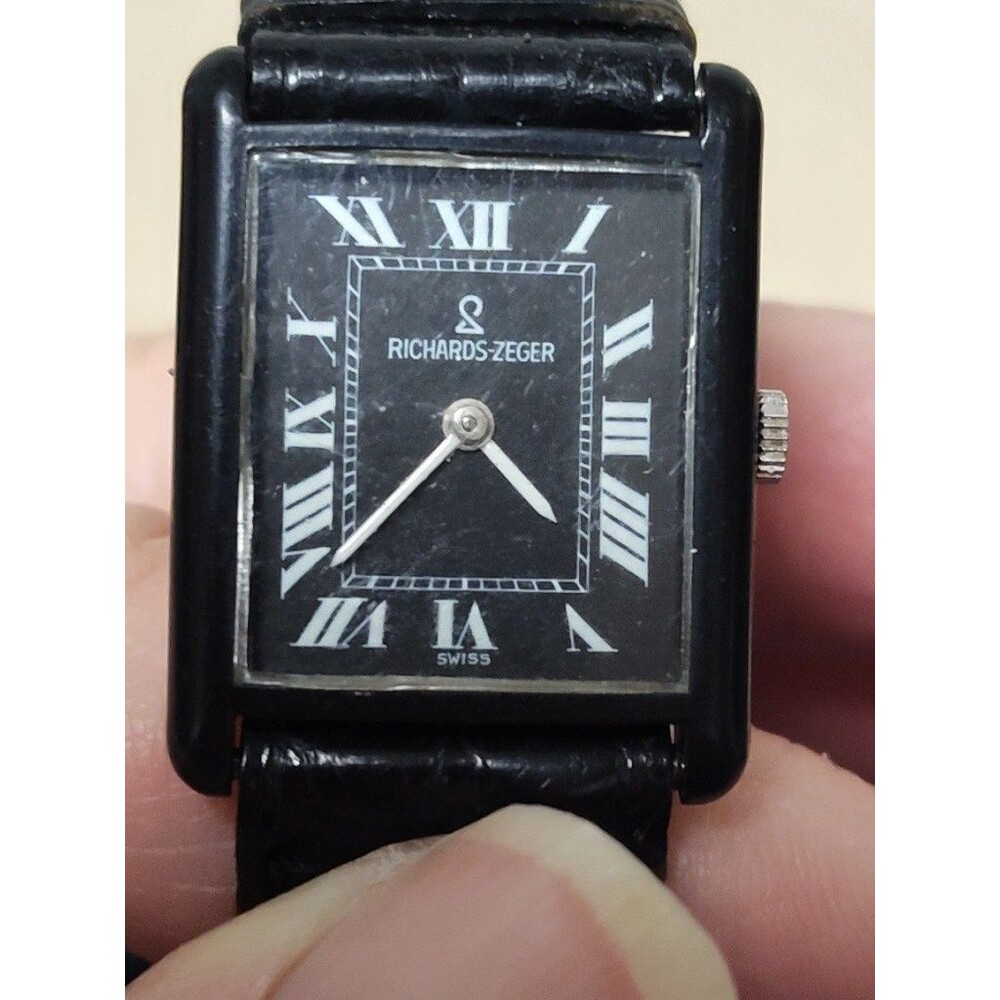 Vintage  Richard Zeger Paris Watch Black 17 Jewel Mechanical Wind Up Running